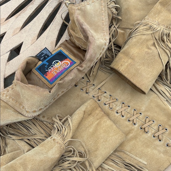 Cripple Creek M L tan suede braided fringe coat - Picture 12 of 17